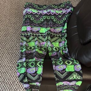 LuLaRoe Women's Halloween Leggings with Green and Purple Patterns